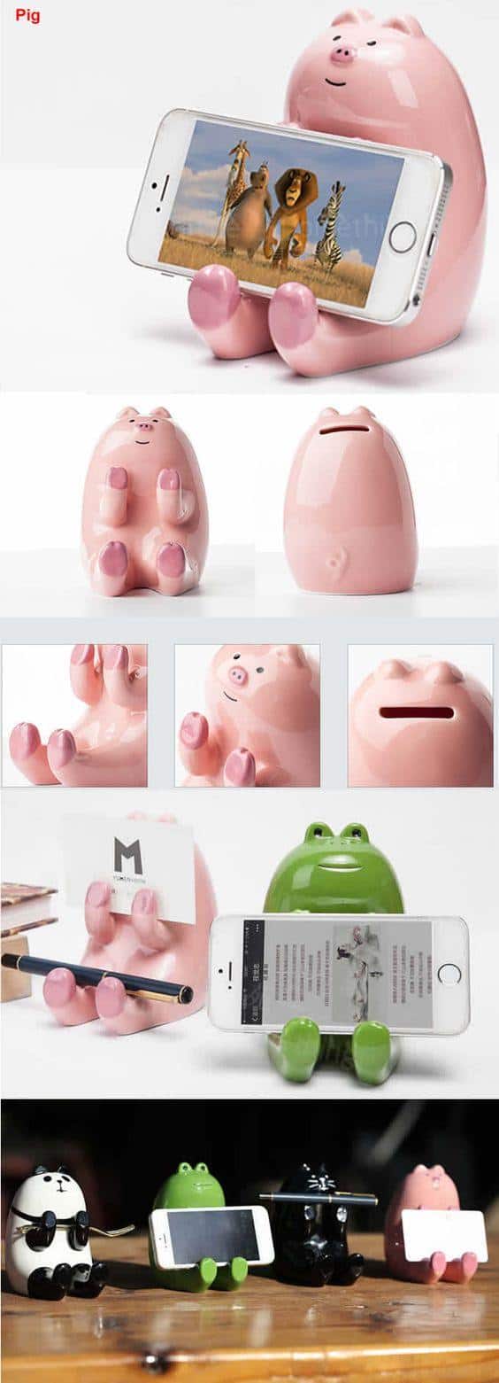 Ceramic Phone Stand Piggy Bank