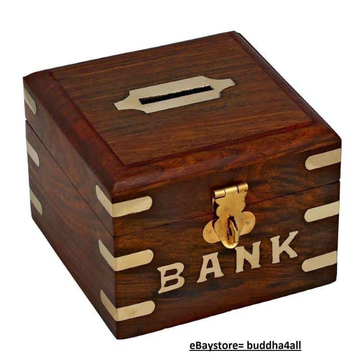 Secure Wooden Box Piggy Bank