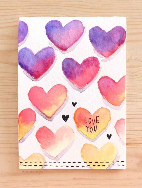 Watercolor Ombre Hearts Card
