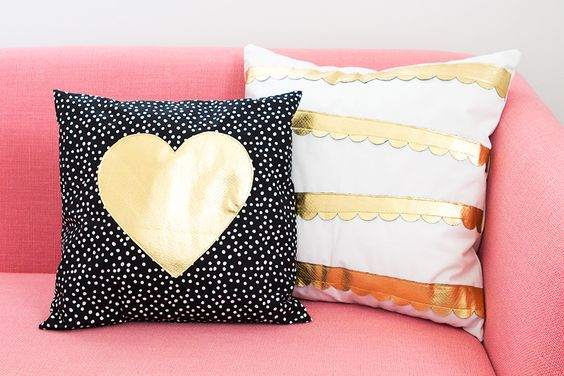 DIY Gold Heart and Scalloped Pillows
