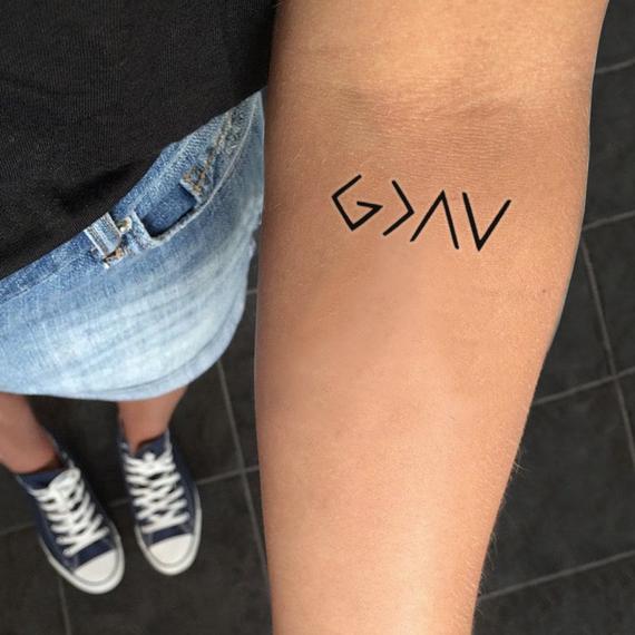 God is Greater Than My Highs and Lows Symbol Temporary Tattoo