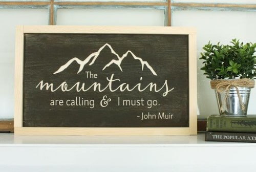 The Mountains are Calling Framed Farmhouse Wooden Sign