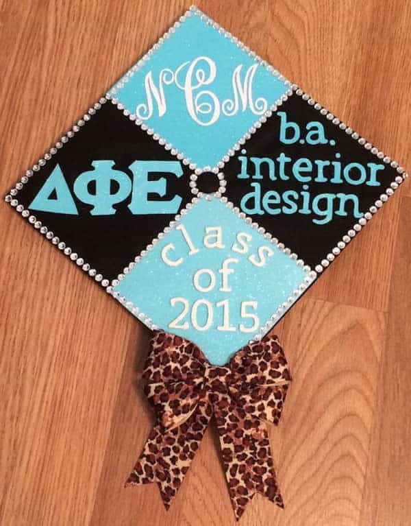 Bright Blue and Black Graduation Cap with A Leopard Bow