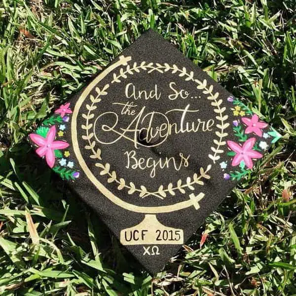 Globe World and Floral Quote Graduation Cap