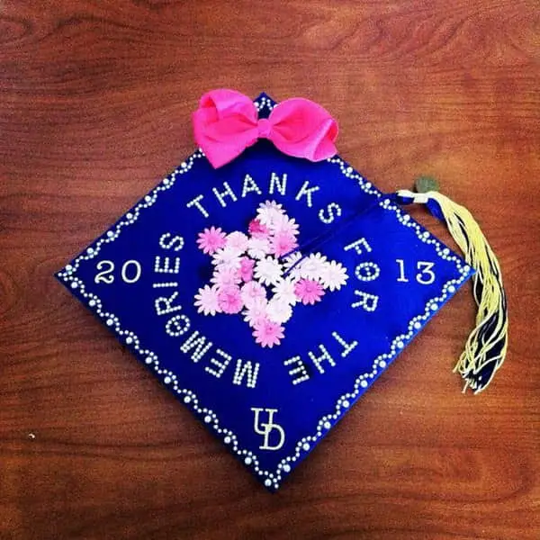 Thanks For The Memories Graduation Cap with Flowers in Center